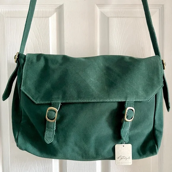 FREE PEOPLE Zahara Suede Messenger Bag / Enchanted Forest - Picture 15 of 16